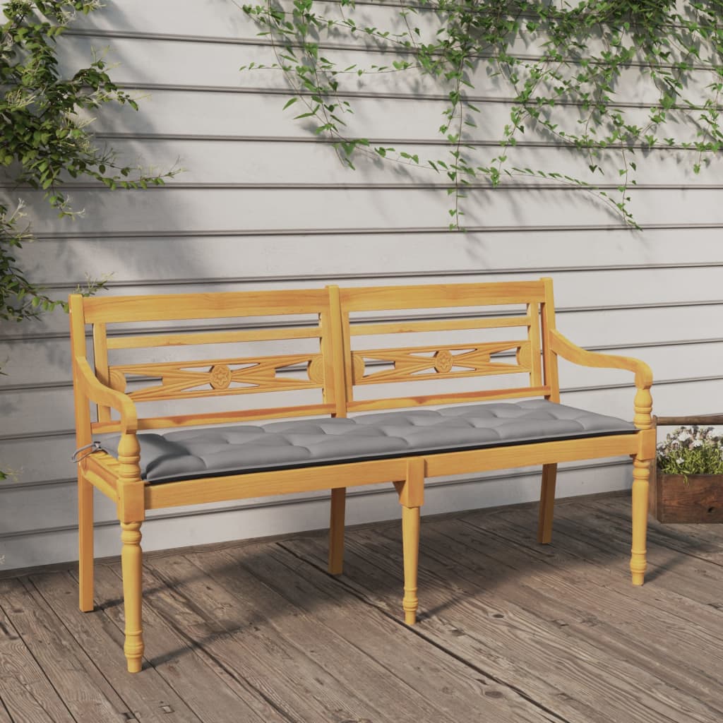 Batavia-Bank mit Grauem Kissen 150 cm Massivholz Teak – Bild 1